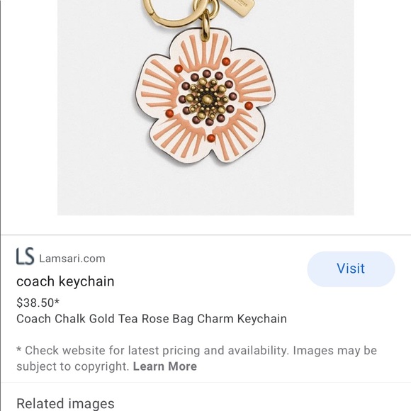 Coach chalk gold Tearose bag charm/keychain - Picture 5 of 9